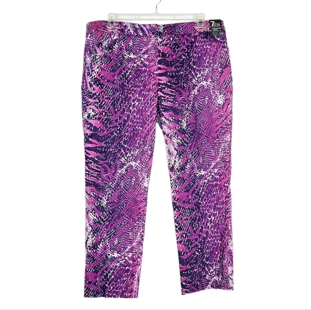 NY&Co 7th Avenue Sateen straight crop pants animal print NWT pink purple